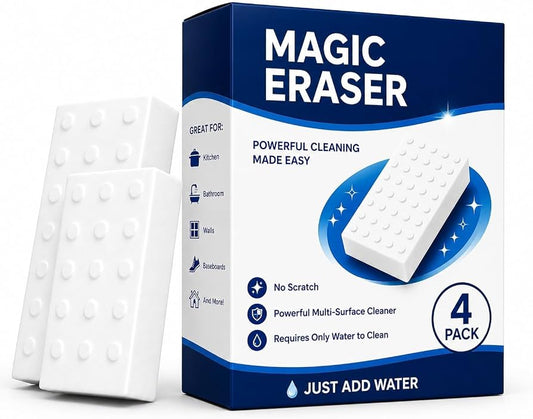 Magic Eraser Cleaning Sponge 4-Pack | Powerful Water-Activated Multi-Surface Cleaning Pads